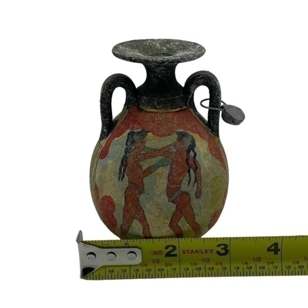 Vintage Greek 2 Side Handmade Greek Minoan Amphora Akrotiri Boxer Vase